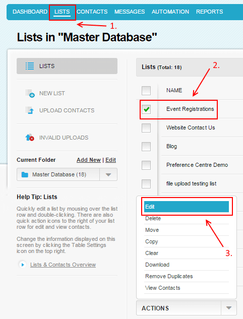 Editing Lists in BrandMail SMS Marketing Platform